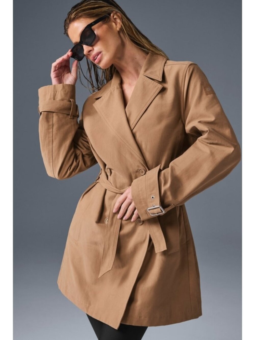 Alo Prime Trench Toasted Almond Tan Structured Belted Belt Long Coat Jacket S